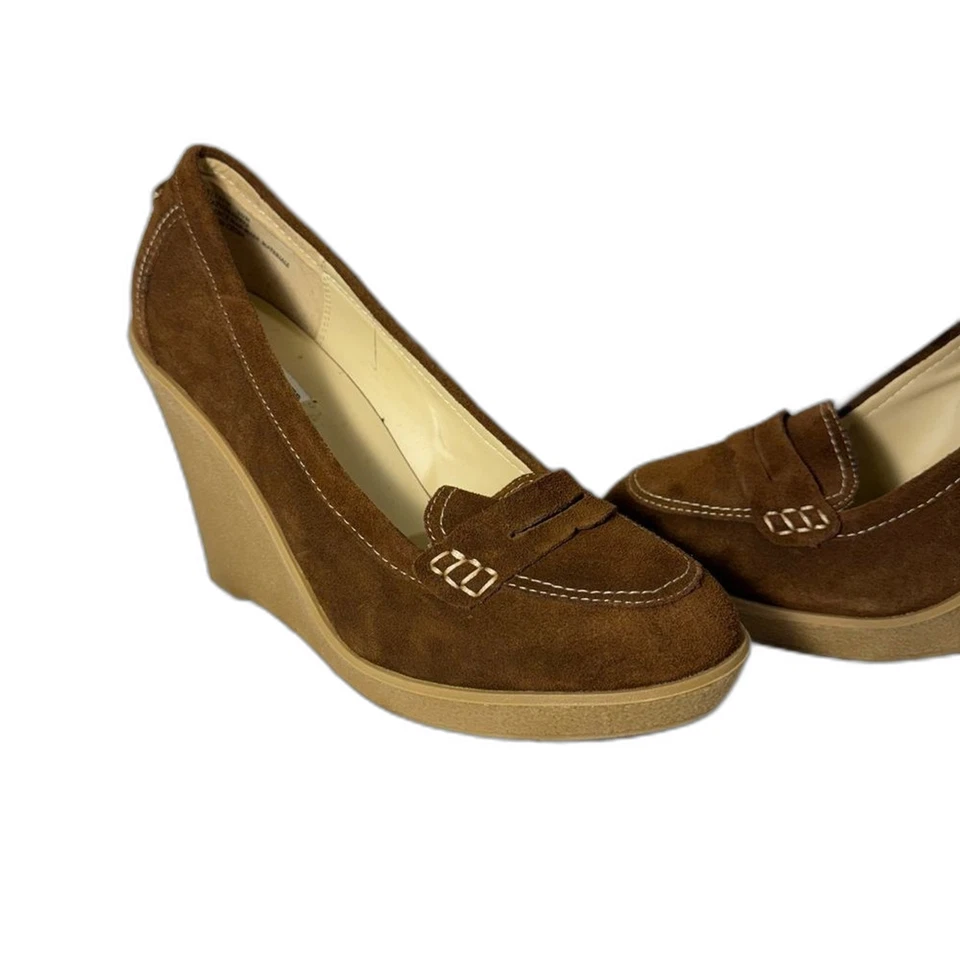 Kelsi Dagger 4” wedge heel brown suede penny loafer size 10 NWOT - Image 1 of 4