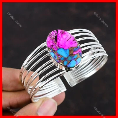 Brazalete de plata esterlina natural Kingman rosa dalia turquesa piedras preciosas hija Foto 1 de 4