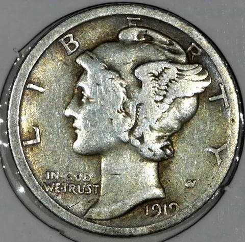 U.S. SILVER MERCURY DIME 1919 BETTER DATE #X26 Cover