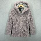 AS by DF Faux Fur Coat Women's Size Small Pink Purple sparkle Snap Closure Lined