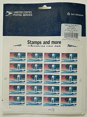 National World War II Memorial, Sealed Sheet of 20 Stamps, Mint $.37  - Image 1 of 3