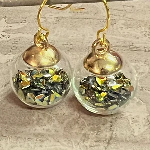 Festliche Gold Glitzer Kugel Ohrringe, goldfarben, französischer Haken.  Silvester. S034 - Bild 1 von 3