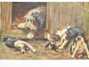 AK - Spielzeit - Welpen spielen während Mama zuschaut - verschickt 1925 - Bild 1 von 2