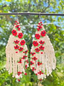 Beaded Flower Earrings - Picture 1 of 4