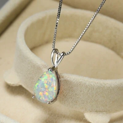 Opal Necklace Dainty Teardrop Pendant Necklace October Birthstone Jewelry Gift - Image 1 of 4