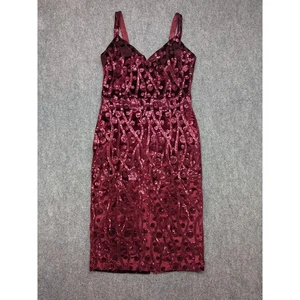 Tatyana Velvet Sequin Bodycon Dress XL Cocktail Burgundy Pin Up Flirty Midi - Picture 1 of 9