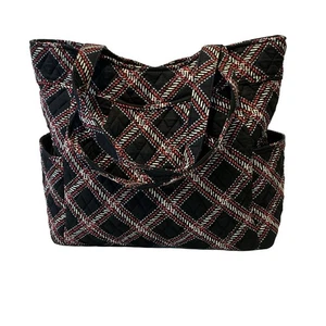 Vera Bradley Tote Bag • Large Pleated Tote Minsk Plaid Big Bag Zip - Picture 1 of 15