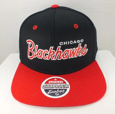 Chicago Blackhawks NHL Hockey Script Snapback Cap Hat Vintage Zephyr NWT - Image 1 of 4