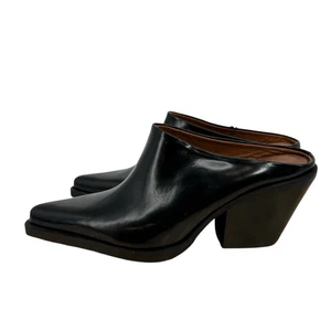 Zara Cowboy Leather Mules Size 6 Black Western Cowgirl Minimalist Old Money - Picture 1 of 12
