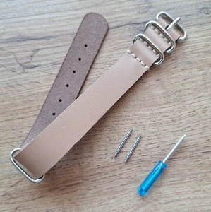 BEIGE Crazy Horse Leather WATCH Strap One Piece Watch Band 16mm-30mm - Picture 1 of 9