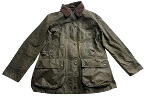 Barbour Women's Classic Beadnell Waxed Olive Green Jacket Size UK16 US12 - Picture 1 of 11