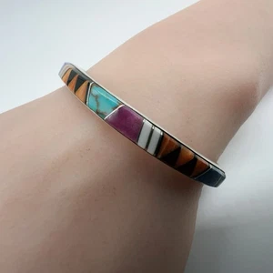 Patrick & Laura Lincoln Navajo Sterling Gemstone Inlay Cuff Bracelet 20.3g #yem - Picture 1 of 14