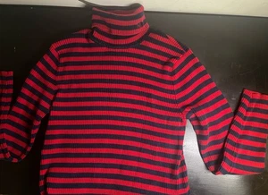 RALPH LAUREN rot/marineblau gestreifter gerippter Langarm Rollkragenpullover, Größe L - Bild 1 von 5