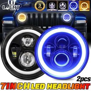 DOT Blue/Amber 7" Round LED Headlights Halo DRL for 97-18 Jeep Wrangler TJ LJ JK - Picture 1 of 10
