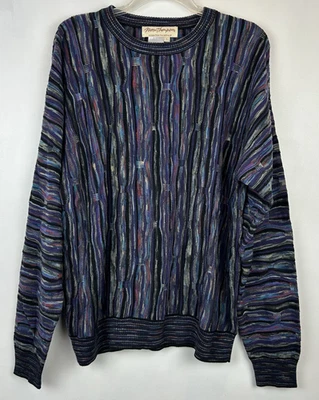 Suéter De Colección Norm Thompson Para Hombres L Tejido Crew Tundra 3D Negro Estilo Coogi Biggie Foto 1 de 4