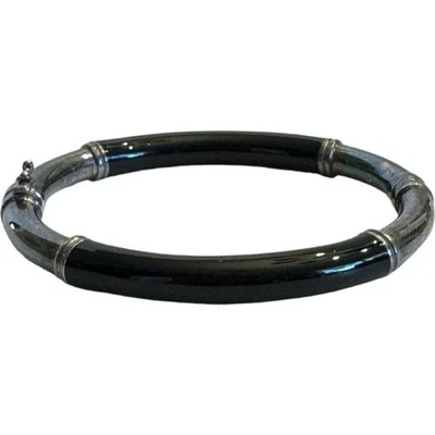 Brazalete Brazalete Vintage Milor Italia Plata Esterlina Esmalte Negro con Bisagras de Resorte Foto 1 de 4