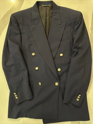 Jaqueta esportiva vintage LANVIN blazer de lã peito duplo tamanho 48R azul marinho feita na Itália - Imagem 1 de 4