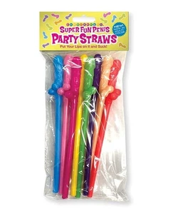 Pajitas de fiesta multicolores para pene súper divertidas - Pack de 8 - Imagen 1 de 1