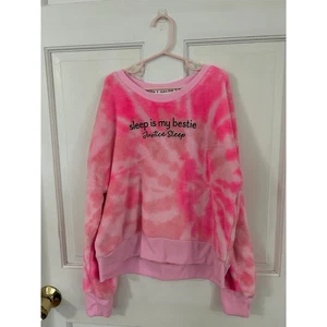 Justice Girls Large Pink TieDye Fleece Long Sleeve Sleep Top - Picture 1 of 3