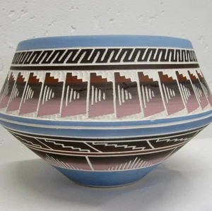 Navajo Din-e Indianer handgeätzt & bemalt Keramik Schale signiert Travis WX - Bild 1 von 9