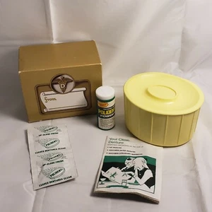 Vintage Denture Cleaning Box Case Container Yellow Polident Tablets Powder Props - Picture 1 of 12