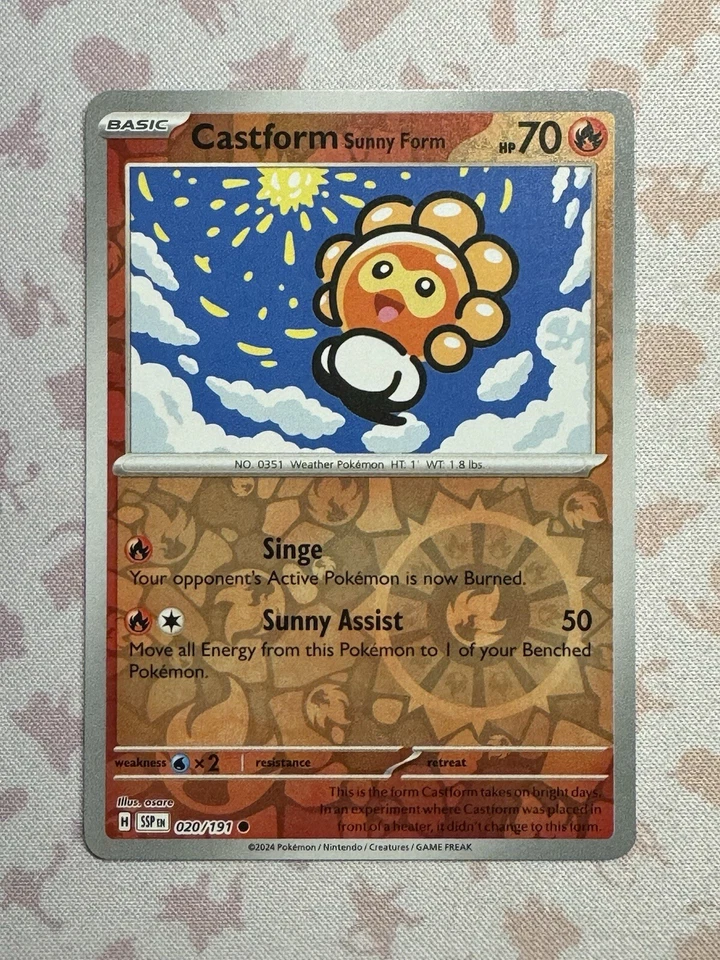 Pokémon TCG Castform Sunny Form 020/191 Sv08: Surging Sparks Reverse Holo - Image 1 of 1