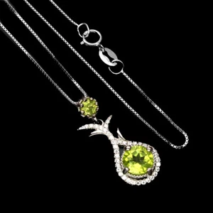 Unheated Round Green Peridot 7mm Simulated Cz 925 Sterling Silver Necklace - Picture 1 of 10