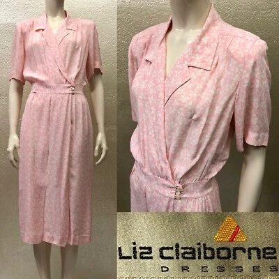 Vestido rosa y blanco vintage años 80 damas estilo 40 LIZ CLAIBORNE Foto 1 de 3