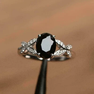 2.50Ct Oval Black Diamond 14K White Gold Over Butterfly Anniversary Wedding Ring - Image 1 of 4