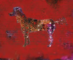 "Hunde reagieren auf Liebe." Original Mixed Media Gemälde von Pudel, signiert. - Bild 1 von 2