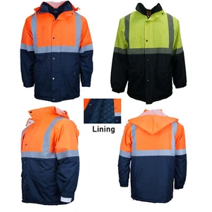 Hi-Vis Rain Jacket Work Reflective Tape Safety Wind Showerproof Warm Jacket PPE - Picture 1 of 17
