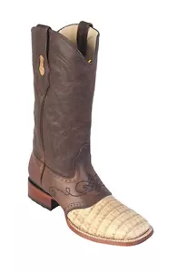 LOS ALTOS HONEY GENUINE CROCODILE CAIMAN SQUARE TOE WESTERN COWBOY BOOT (D) - Picture 1 of 3