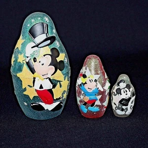 Disney Mickey Mouse 6" Glitter Nesting Figurine Set Double Sided 3D Plastic 3PC - Picture 1 of 12