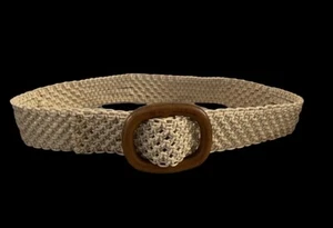 Vintage Women's 70's Handmade Macrame Boho Belt With Wood Buckle - Bild 1 von 8
