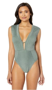 Kenneth Cole New York Women's Slimming Metallic Plunging One-Piece Swimsuit M - Picture 1 of 1