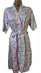 IVORY & ABSTRACT FLORAL SILKY SATIN HALF SLEEVE BELTED DRESSING GOWN 10-12+NWOT - Picture 1 of 9