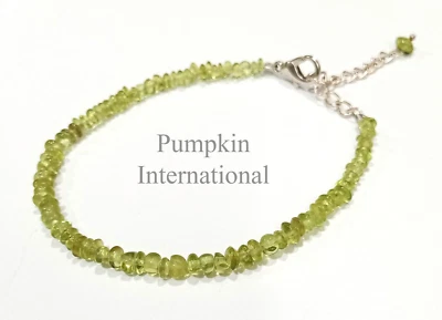 Natural Peridot Micro Beads Handmade Bracelet  Silver Plating Jewelry - Image 1 of 4