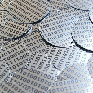 Sequin Round 30mm Black Silver Binary Tech Code Print Out Metallic - Picture 1 of 1