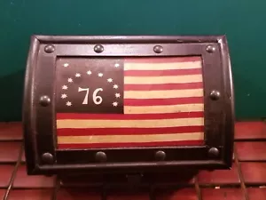 Vintage '76 American Flag Trinket Jewelry Box Wood w/ Metal Hardware 7"x5"x4" - Picture 1 of 7