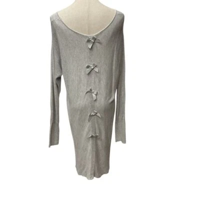 Elle туника свитер платье размер XL светло-серый вязаный с бантом деталь длинным рукавом - Изображение 1 из 4