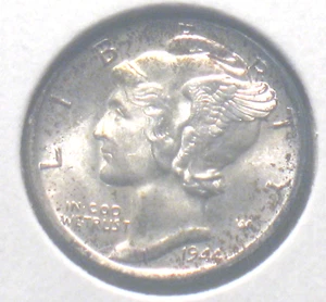 1944-S U.S.Silver Mercury Dime 10c Uncirculated 90% Silver Nice Original Coin - Picture 1 of 2