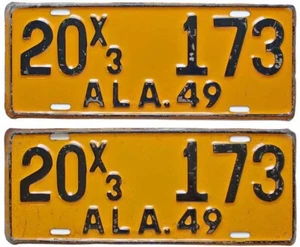 Vintage Alabama 1949 Taxi License Plate Pair 173 Original Paint Colbert County - Picture 1 of 3