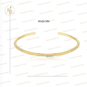 Stacking Cuff Bangle Bracelet Pave Diamond Gold Vermeil Solid 925 Silver Jewelry - Picture 1 of 5