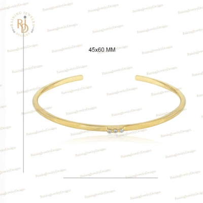 Stacking Cuff Bangle Bracelet Pave Diamond Gold Vermeil Solid 925 Silver Jewelry - Image 1 of 4