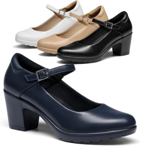 Women Mary Jane Dress Shoes Low Chunky Heel Round Toe Pump Shoes Wide Size - Picture 1 of 37