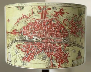 Pantalla de lámpara Paris Map, sombra clara, shabby chic, vintage, amarilla, roja, grunge - Imagen 1 de 5
