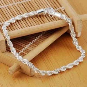 14K White Gold Plated 4mm Rope Chain Wedding Bracelet 7.5'' Long Lobster Closure - Picture 1 of 6