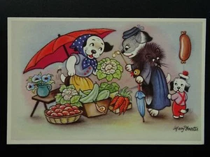 Postal dibujada por artista linda perritos vestidos frutas y verduras por Mary Daester c1920 - Imagen 1 de 2