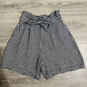 Pantalones Cortos Who What Wear Mujer Negro Blanco Guinga Cuadros Cintura Alta Mezcla de Lino Talla 8 - Imagen 1 de 10