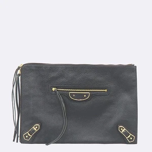 Balenciaga 390186 Leather TROUSSE Truss Gold Metal Classic Around Zip Detail Clu - Picture 1 of 5